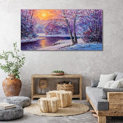 Winter landscape in the morning Canvas wall art