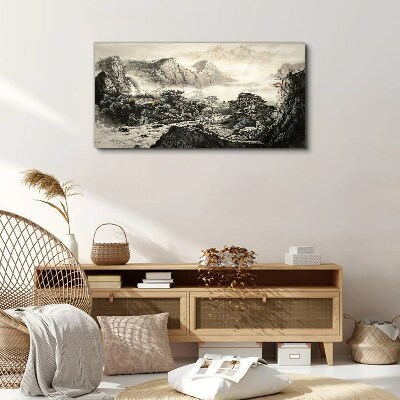 Misty mountain valley Print on canvas