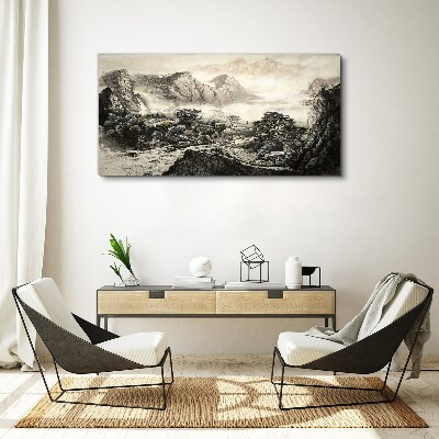 Misty mountain valley Print on canvas