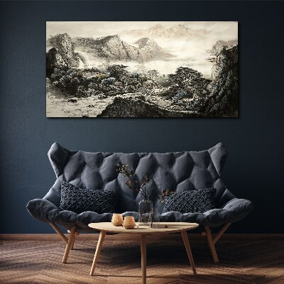 Misty mountain valley Print on canvas