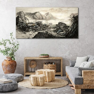 Misty mountain valley Print on canvas