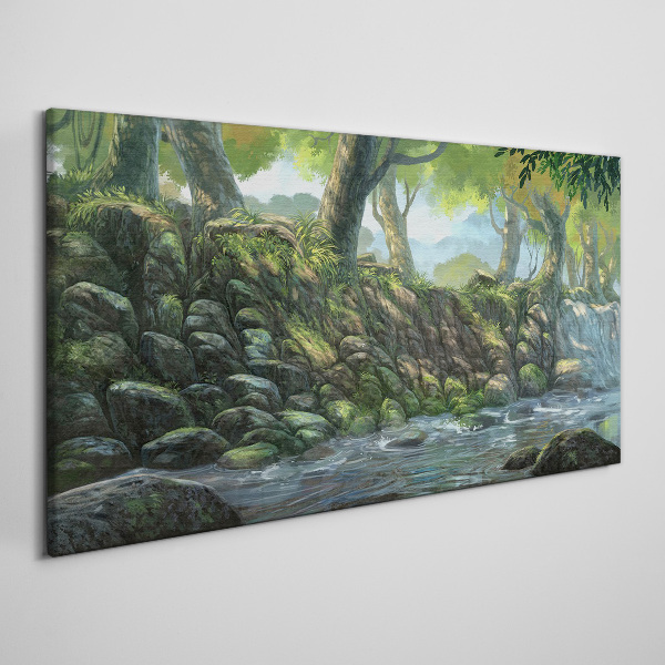 Green corner with a waterfall Print on canvas