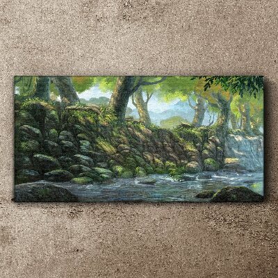 Green corner with a waterfall Print on canvas