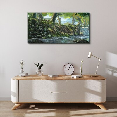 Green corner with a waterfall Print on canvas