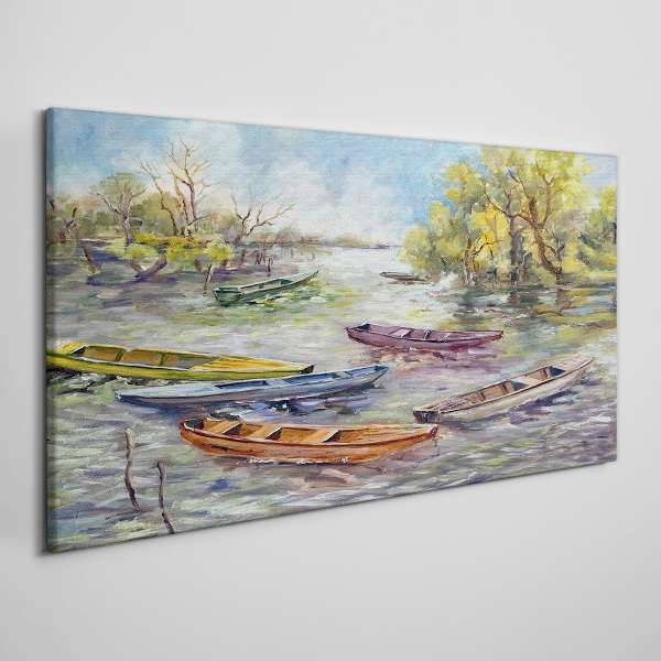 A quiet port with colorful boats Canvas wall art