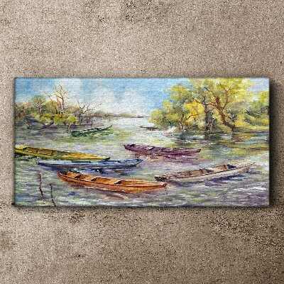 A quiet port with colorful boats Canvas wall art