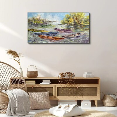 A quiet port with colorful boats Canvas wall art