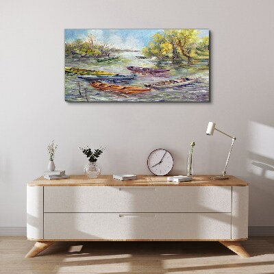 A quiet port with colorful boats Canvas wall art
