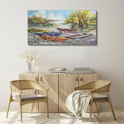 A quiet port with colorful boats Canvas wall art