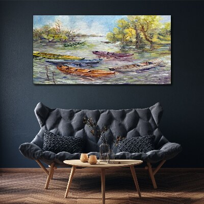 A quiet port with colorful boats Canvas wall art