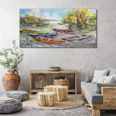 A quiet port with colorful boats Canvas wall art