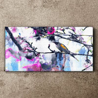 Colorful bird on a background of flowers Canvas wall art
