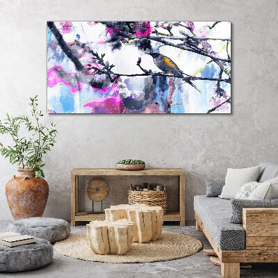 Colorful bird on a background of flowers Canvas wall art