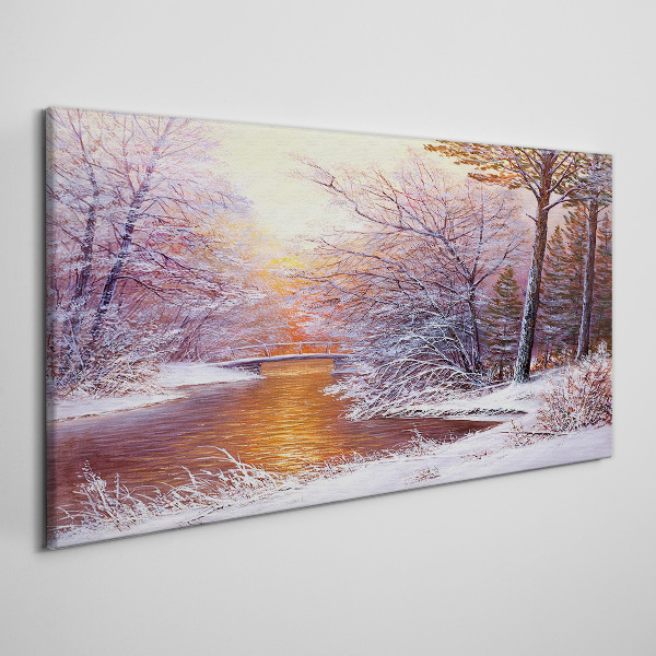 Winter landscape with a river Canvas wall art