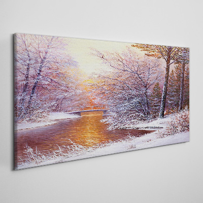 Winter landscape with a river Canvas wall art