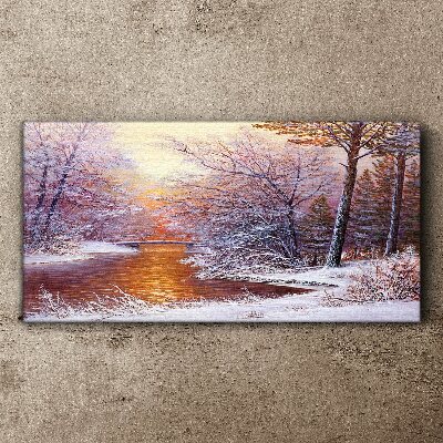 Winter landscape with a river Canvas wall art