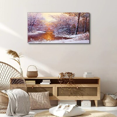 Winter landscape with a river Canvas wall art