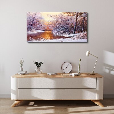 Winter landscape with a river Canvas wall art