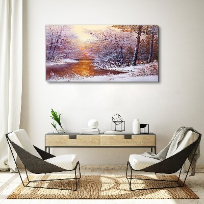 Winter landscape with a river Canvas wall art