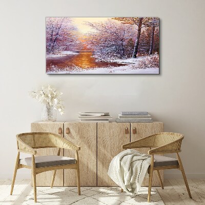 Winter landscape with a river Canvas wall art