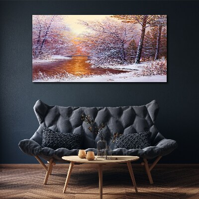 Winter landscape with a river Canvas wall art
