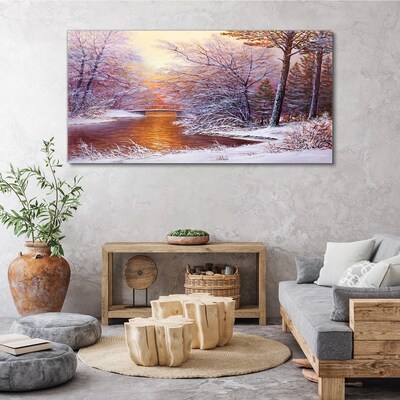 Winter landscape with a river Canvas wall art