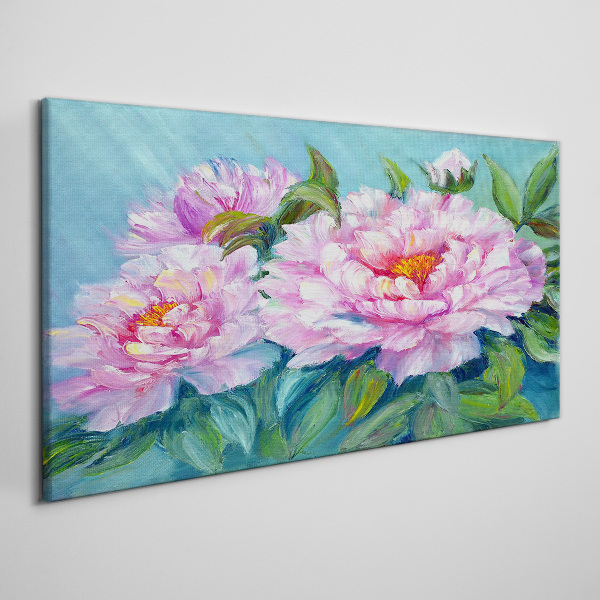 Pink peonies on a blue background Print on canvas