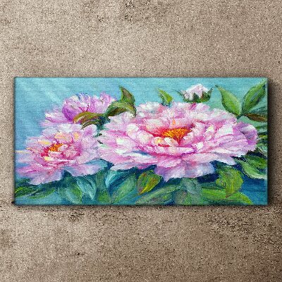 Pink peonies on a blue background Print on canvas