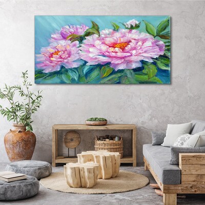 Pink peonies on a blue background Print on canvas