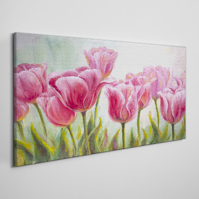 Pink tulips in spring glow Canvas wall art