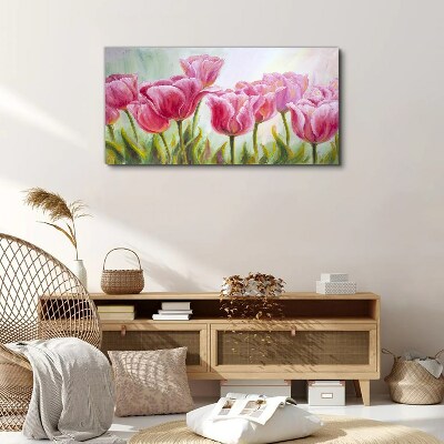 Pink tulips in spring glow Canvas wall art
