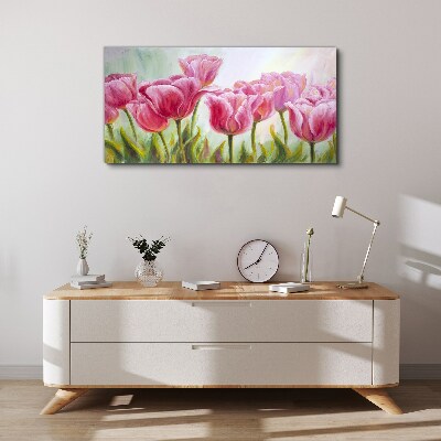 Pink tulips in spring glow Canvas wall art