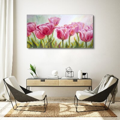Pink tulips in spring glow Canvas wall art