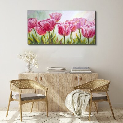 Pink tulips in spring glow Canvas wall art