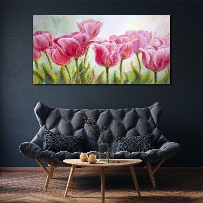 Pink tulips in spring glow Canvas wall art
