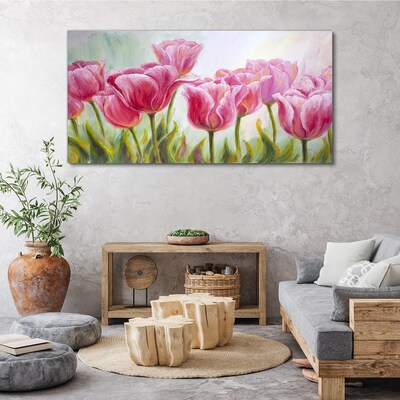Pink tulips in spring glow Canvas wall art