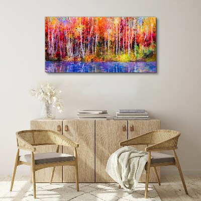Autumn colors by the lake Canvas wall art