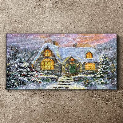 Winter landscape with a house in the forest Print on canvas