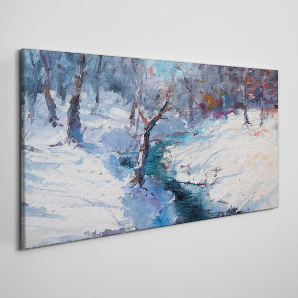 Winter landscape with a river Canvas wall art