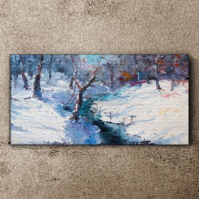 Winter landscape with a river Canvas wall art