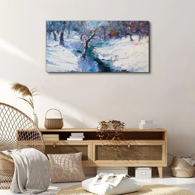 Winter landscape with a river Canvas wall art