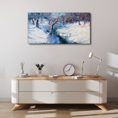 Winter landscape with a river Canvas wall art
