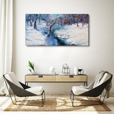 Winter landscape with a river Canvas wall art