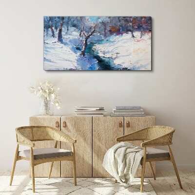 Winter landscape with a river Canvas wall art