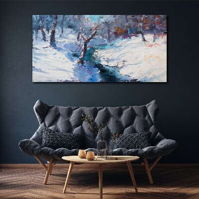 Winter landscape with a river Canvas wall art