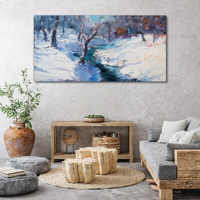 Winter landscape with a river Canvas wall art