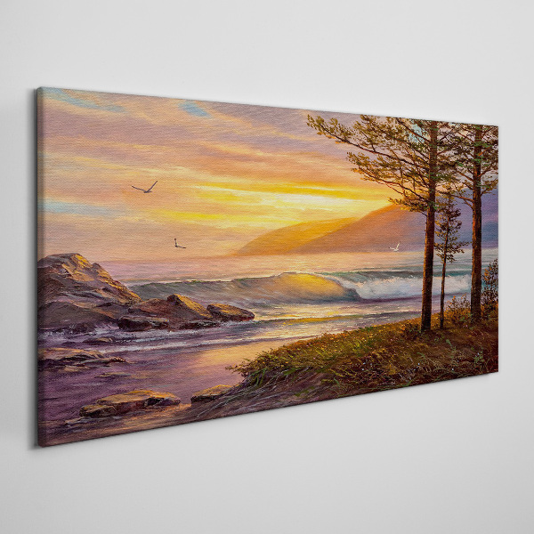 Sunset over the sea shore Print on canvas