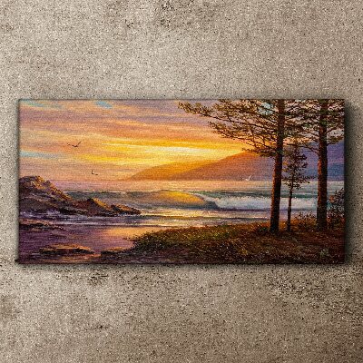 Sunset over the sea shore Print on canvas