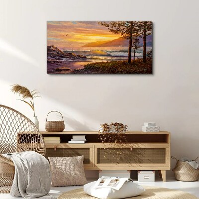 Sunset over the sea shore Print on canvas