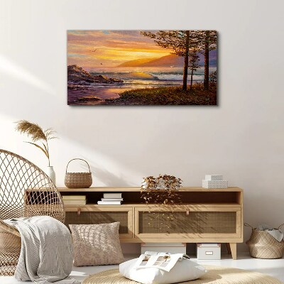 Sunset tree waves Canvas Wall art